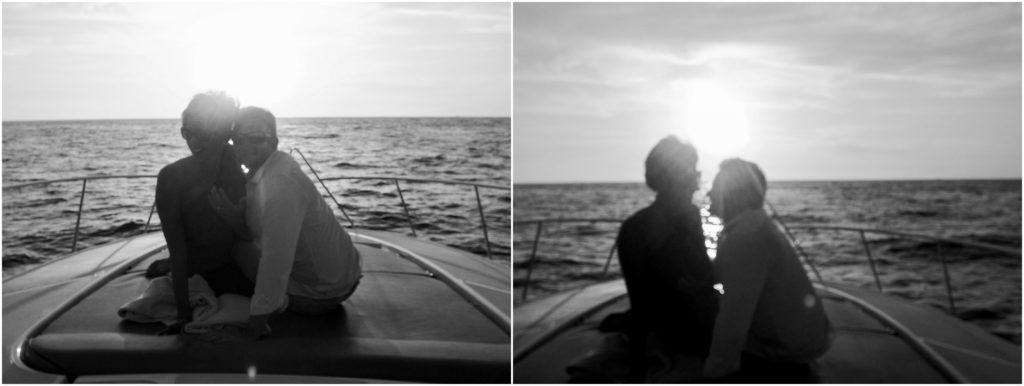 newly engaged couple on a boat